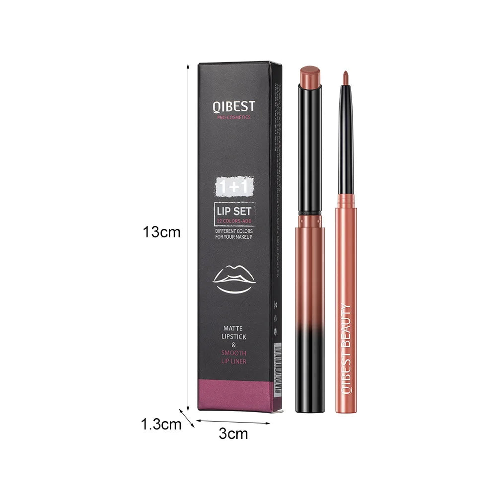 QIBEST Matte Lip Liner & Lipstick Set | Long-Lasting, Waterproof, Non-Fading Nude Lip Pencils |Smudge-Proof & Transfer-Resistant