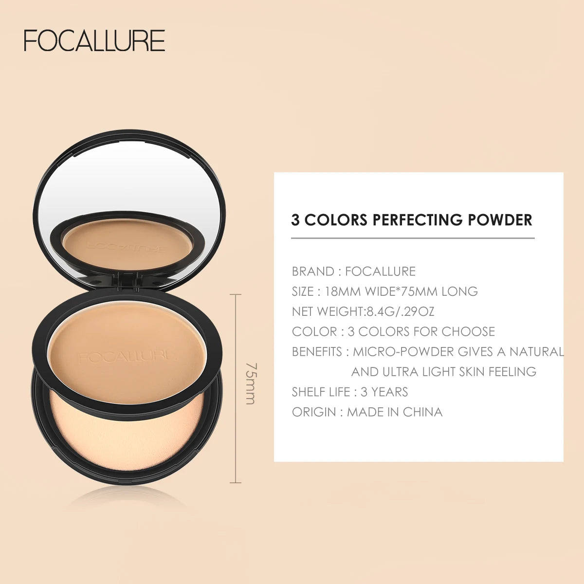 FOCALLURE 9 Colors Pressed Powder Waterproof Long-lasting Full Coverage Face Compact Setting Powder Makeup Foundation Cosmetics