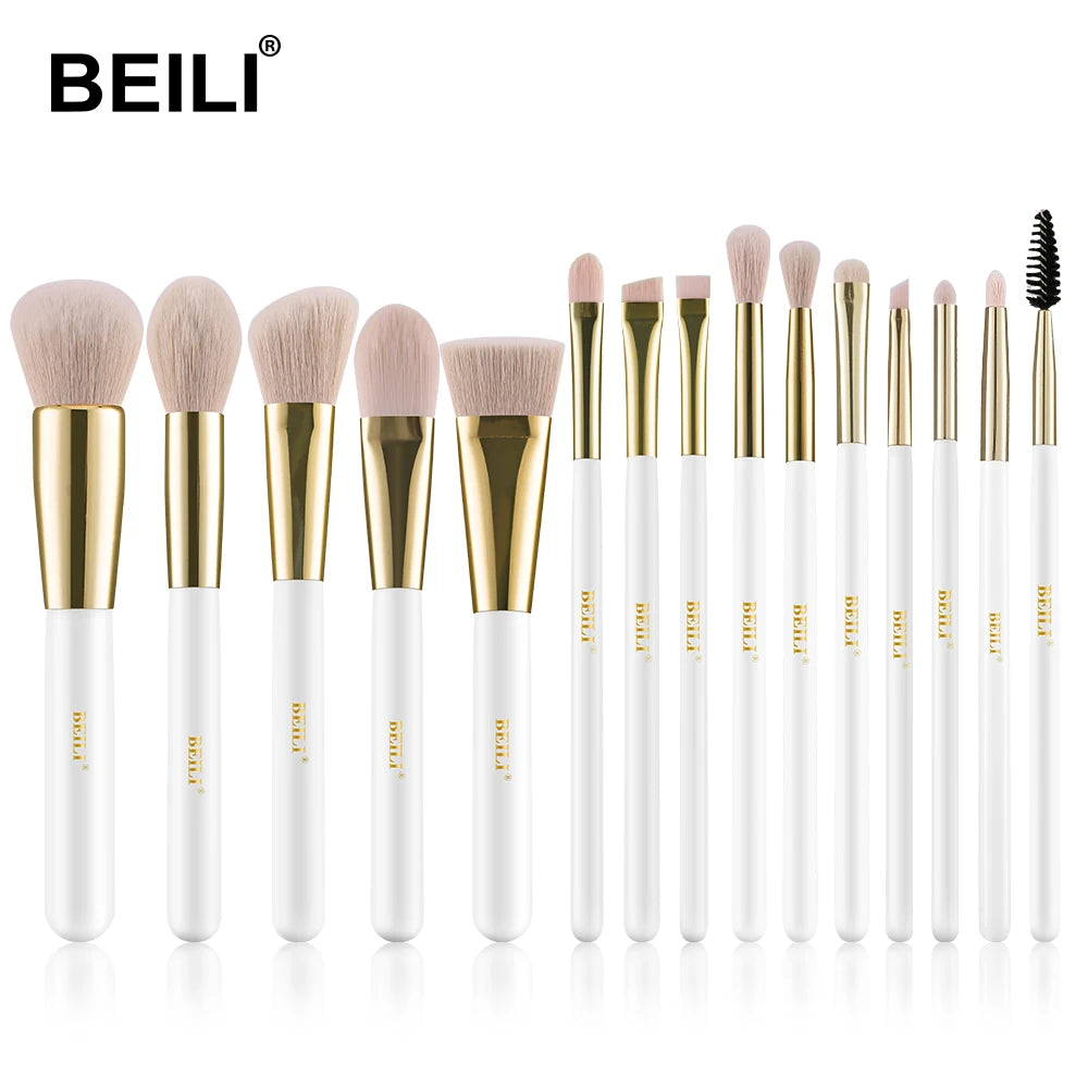 BEILI 15Pcs Rose Gold Makeup Brushes Pink Natural Goat Hair Foundation Powder Blush Eyeshadow Brush Set brochas maquillaje