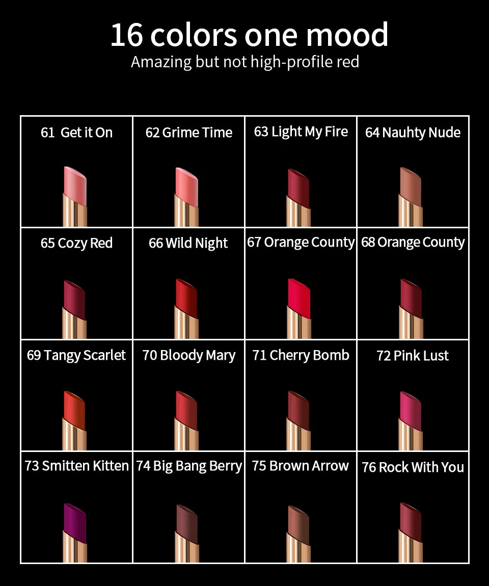 CHARMACY 16 Colors Waterproof Velvet Lipstick Easy To Wear Longstay Lip Stick Long-Lasting Matte Lip Makeup Cosmetic