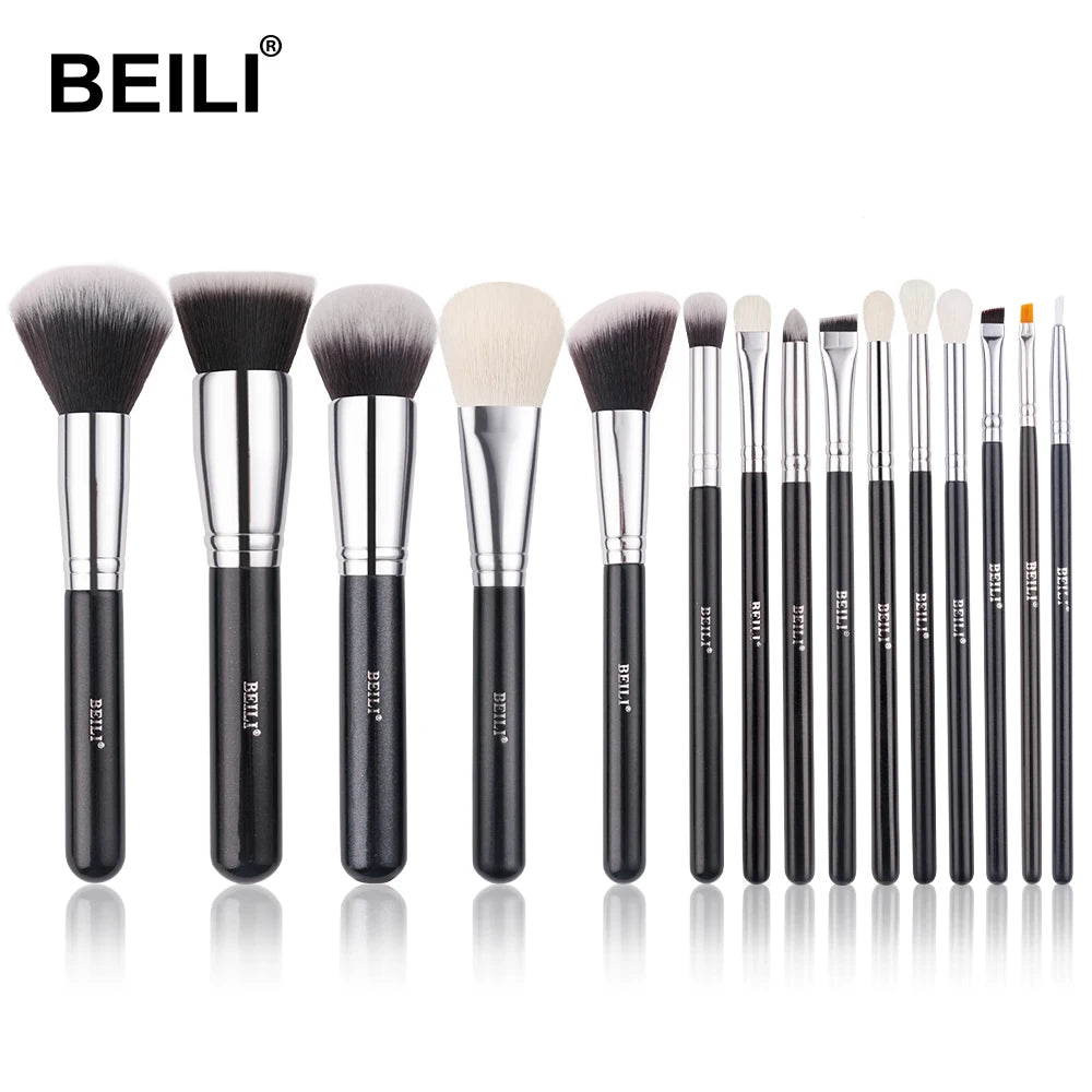 BEILI 15Pcs Rose Gold Makeup Brushes Pink Natural Goat Hair Foundation Powder Blush Eyeshadow Brush Set brochas maquillaje