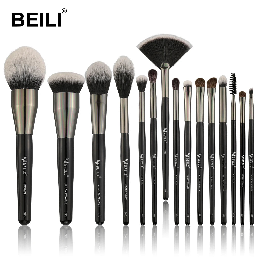 BEILI 15Pcs Rose Gold Makeup Brushes Pink Natural Goat Hair Foundation Powder Blush Eyeshadow Brush Set brochas maquillaje