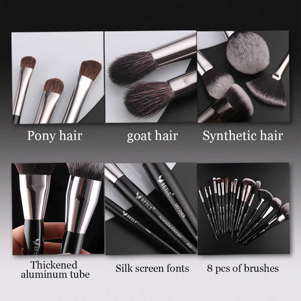 BEILI 15Pcs Rose Gold Makeup Brushes Pink Natural Goat Hair Foundation Powder Blush Eyeshadow Brush Set brochas maquillaje