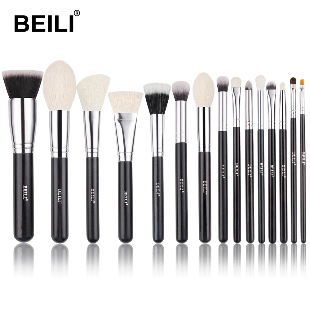 BEILI 15Pcs Rose Gold Makeup Brushes Pink Natural Goat Hair Foundation Powder Blush Eyeshadow Brush Set brochas maquillaje