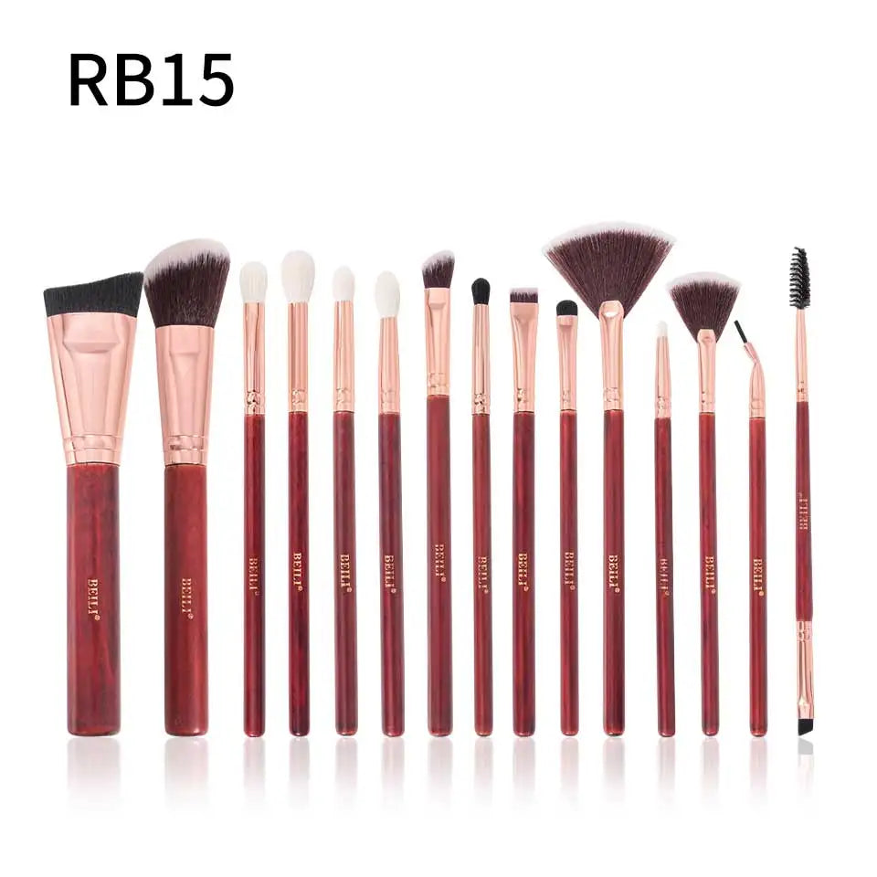 BEILI 15Pcs Rose Gold Makeup Brushes Pink Natural Goat Hair Foundation Powder Blush Eyeshadow Brush Set brochas maquillaje