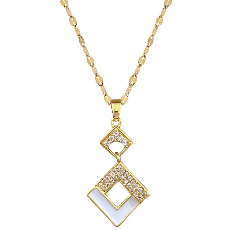 Stainless Steel Austrian Crystal Enamel Square Pendant Jewelry Sets Women African Costume Jewelry Maxi Necklace Earring Set