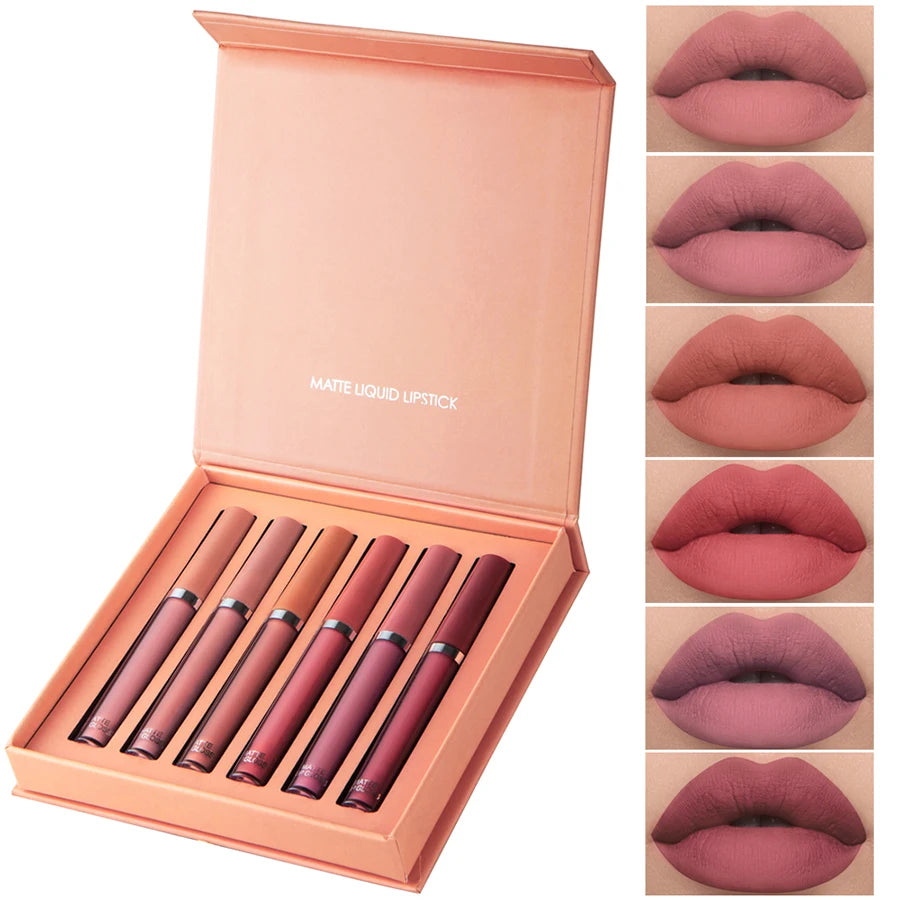 Holiday Gift Box 6PC/Set Matte Velvet Lip Gloss Waterproof Moisturizing Long-lasting Liquid Lipstick