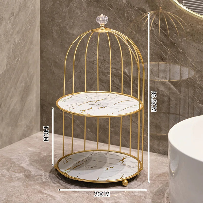 Nordic Storage Rack Iron Art Bird Cage Cosmetic Storage Rack Makeup Organizer Desktop Cosmetic Lipstick Perfume Case Organizer