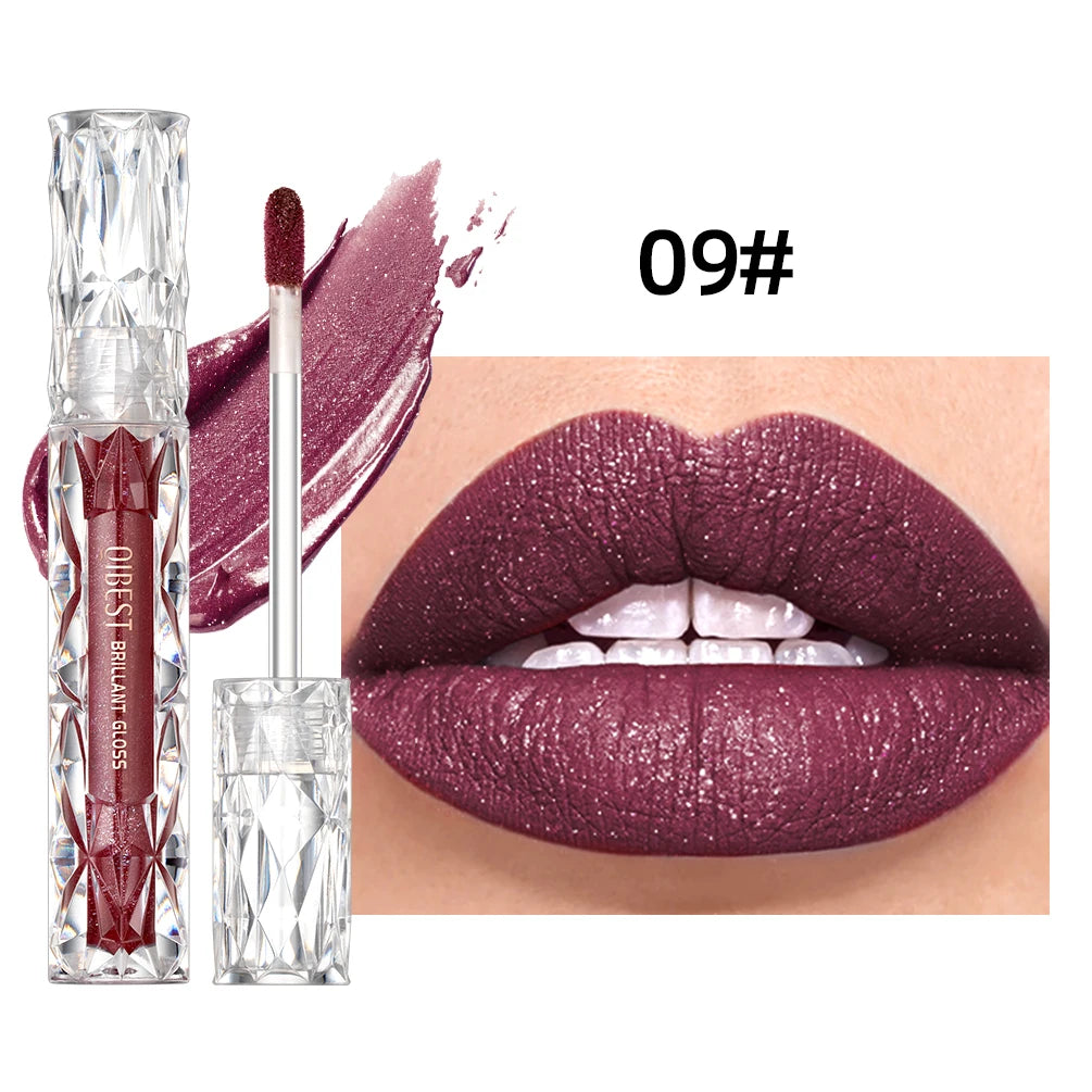 QIBEST Waterproof Diamond Shimmer Glitter Lipgloss Matte Liquid Lipstick Shiny Pearl Lip Glaze Long Lasting LipTint Women Makeup