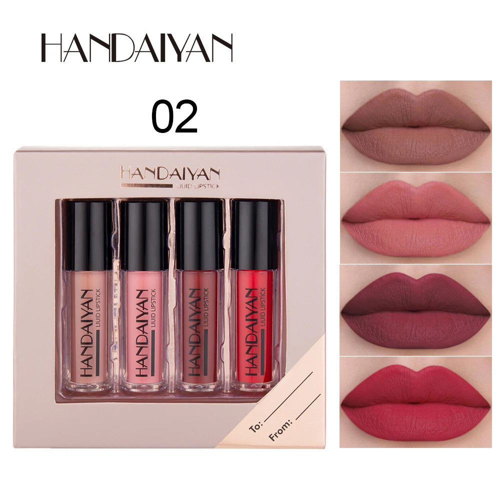 HANDAIYAN 4-Piece NonStick Cup Lip Gloss Set，Lip Tint, Matte Finish, Velvet Liquid Lipstick