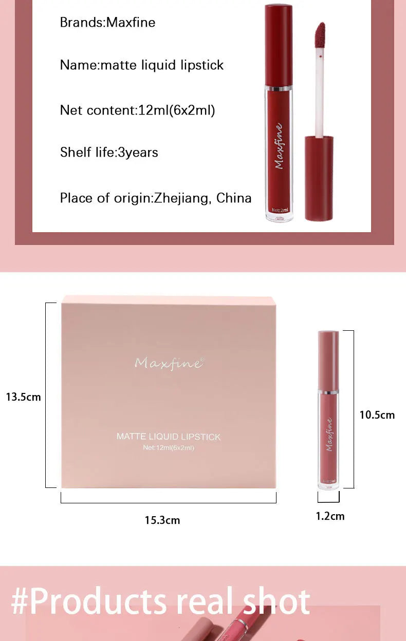 Holiday Gift Box 6PC/Set Matte Velvet Lip Gloss Waterproof Moisturizing Long-lasting Liquid Lipstick