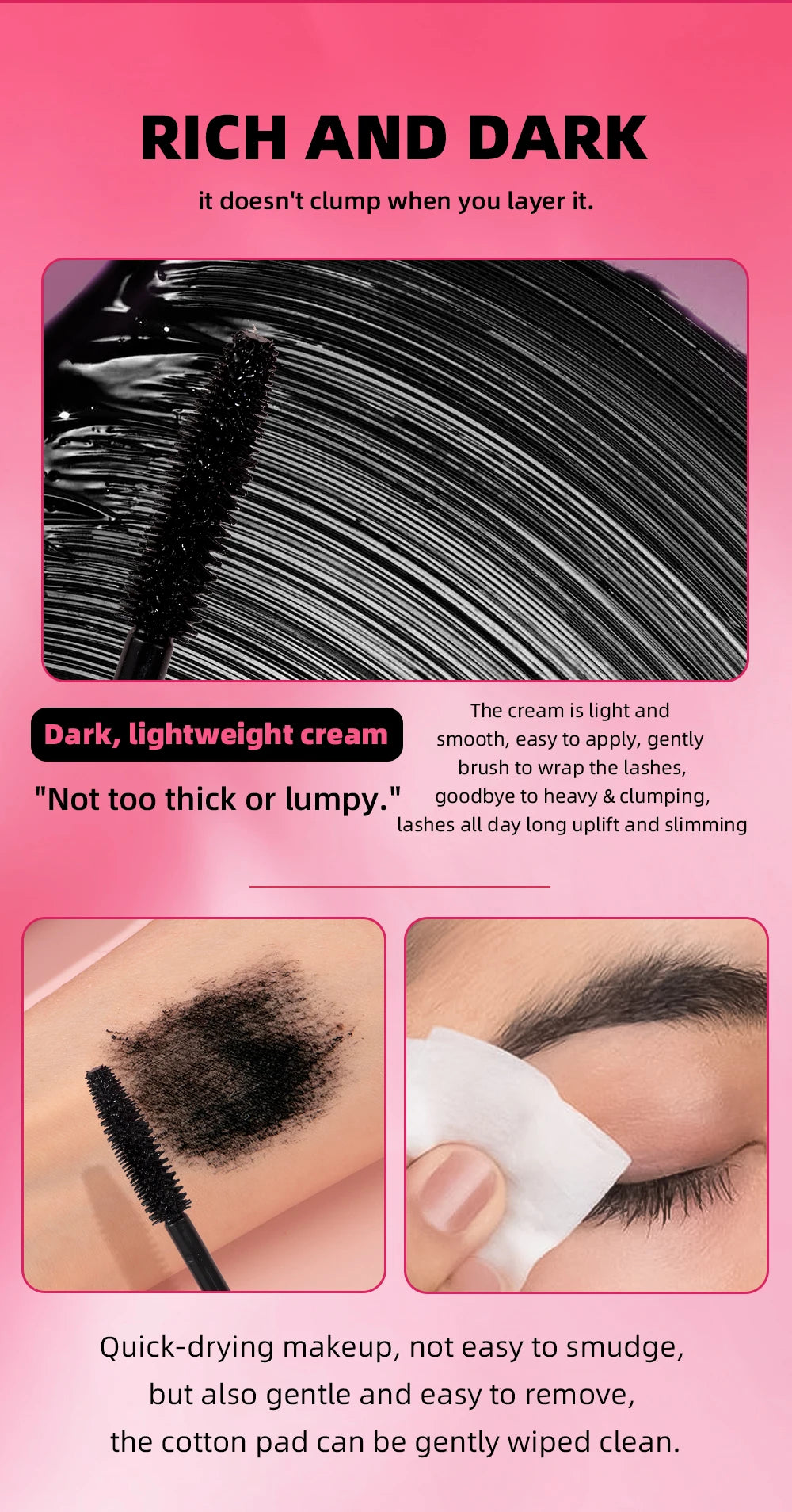 QIBEST 4D Mascara Waterproof Extra Volume Long -lasting Hyper-Curl Lengthening Eyelash Non-smudging Eyelashes Black Mascara