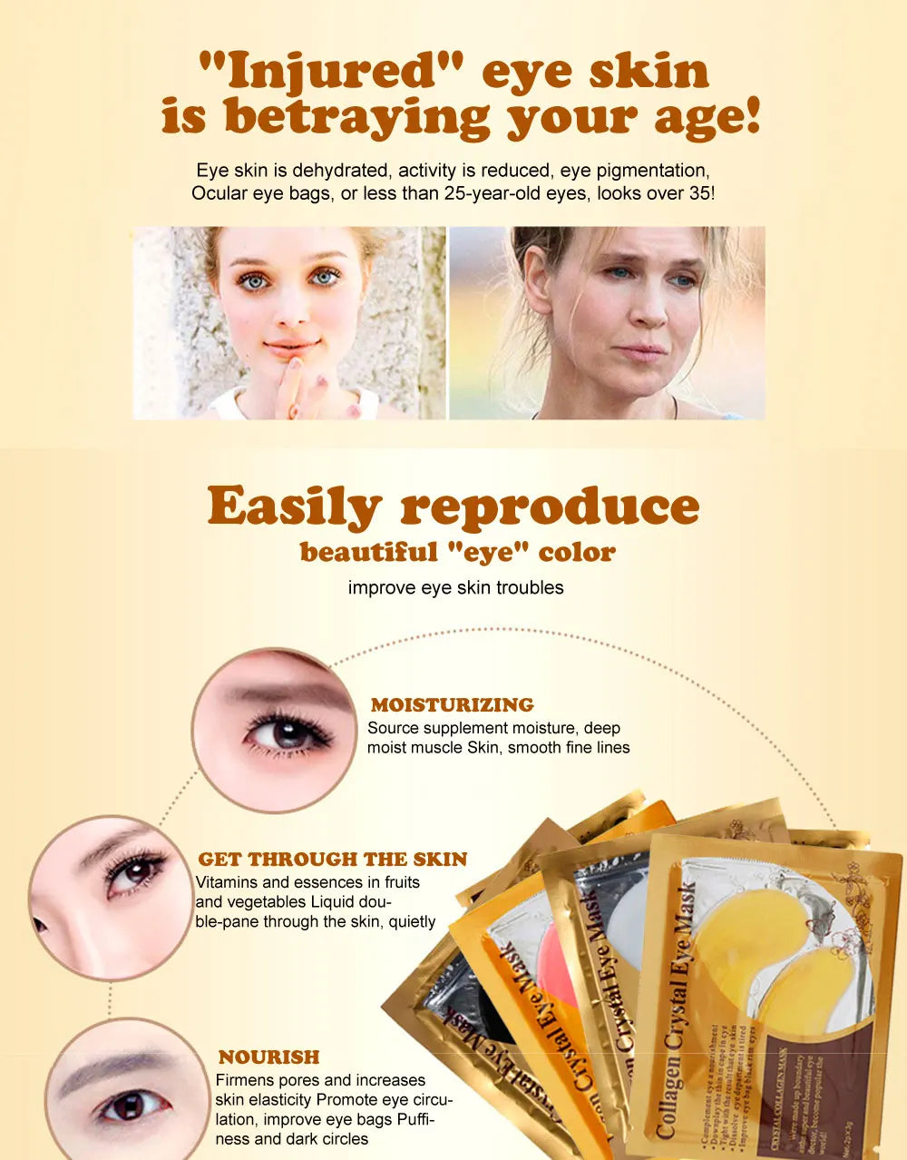 20Pcs=10Pairs Gold Collagen Crystal Eye Mask skincare Eye Patches Firming Moisturizing Nourishing Eye Skin Care Products