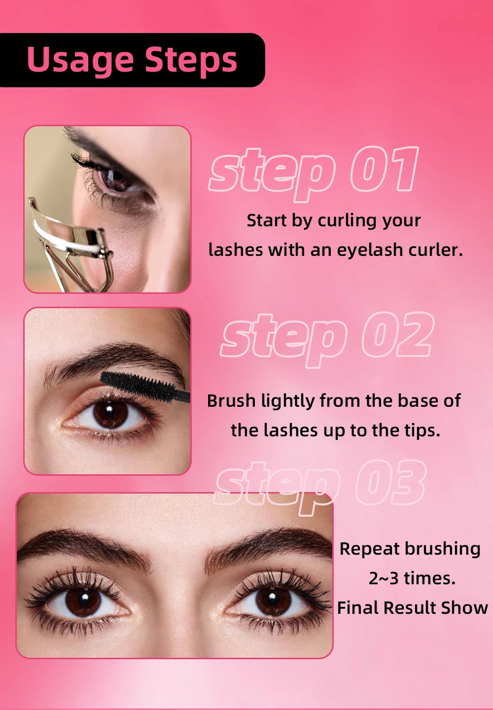 QIBEST 4D Mascara Waterproof Extra Volume Long -lasting Hyper-Curl Lengthening Eyelash Non-smudging Eyelashes Black Mascara