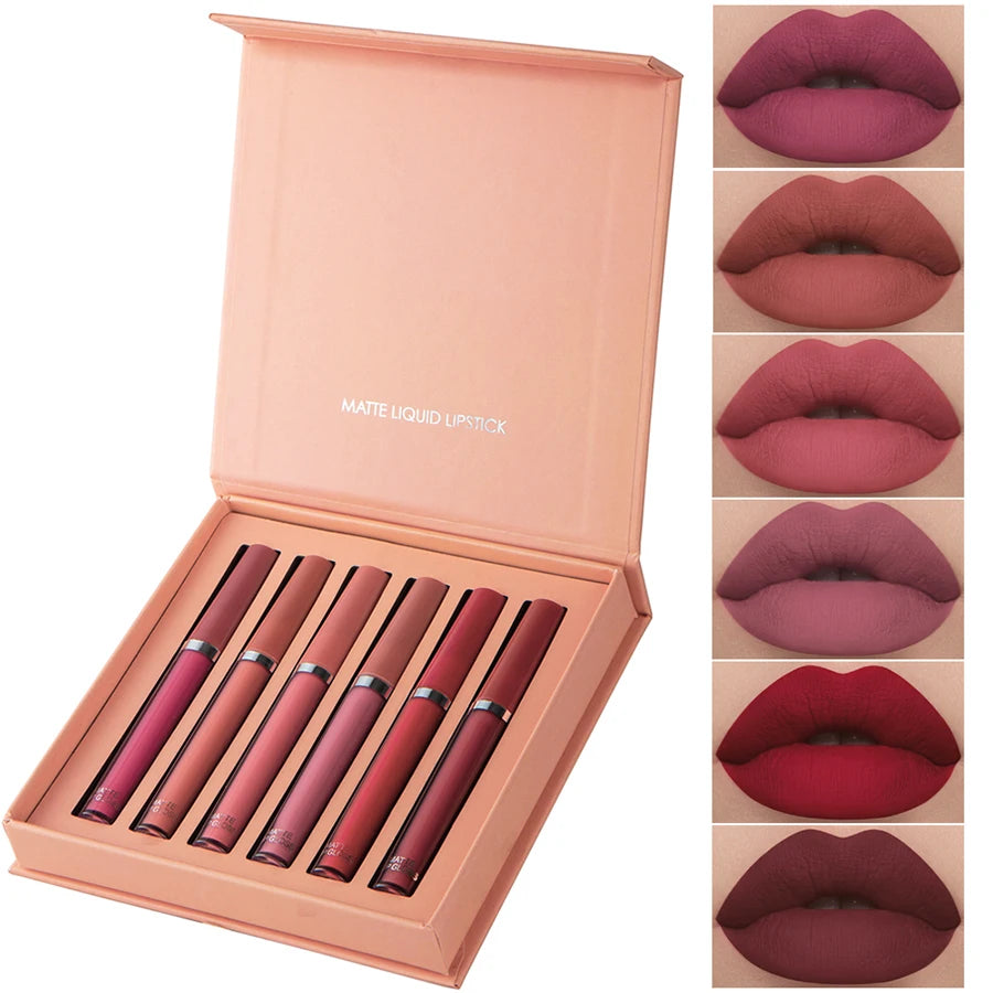 Holiday Gift Box 6PC/Set Matte Velvet Lip Gloss Waterproof Moisturizing Long-lasting Liquid Lipstick