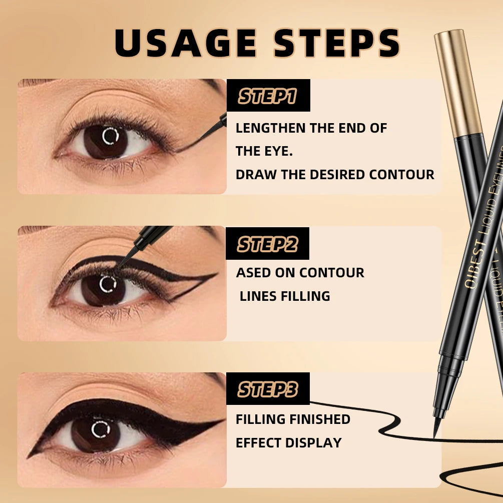 QIBEST Waterproof Eyeliner Black Liquid Eyeliner Matte Long Lasting Eyeliner Pen Quick Drying Not Bloom Makeup Cosmetic Tools