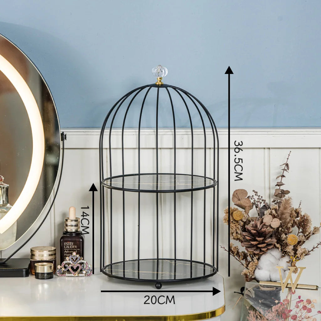 Nordic Storage Rack Iron Art Bird Cage Cosmetic Storage Rack Makeup Organizer Desktop Cosmetic Lipstick Perfume Case Organizer