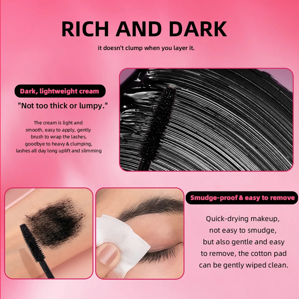 QIBEST 4D Mascara Waterproof Extra Volume Long -lasting Hyper-Curl Lengthening Eyelash Non-smudging Eyelashes Black Mascara