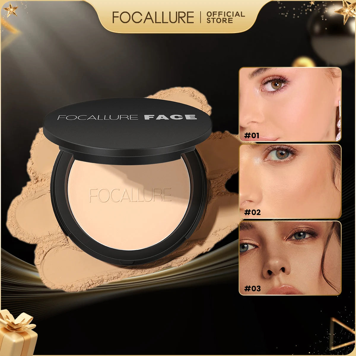 FOCALLURE 9 Colors Pressed Powder Waterproof Long-lasting Full Coverage Face Compact Setting Powder Makeup Foundation Cosmetics