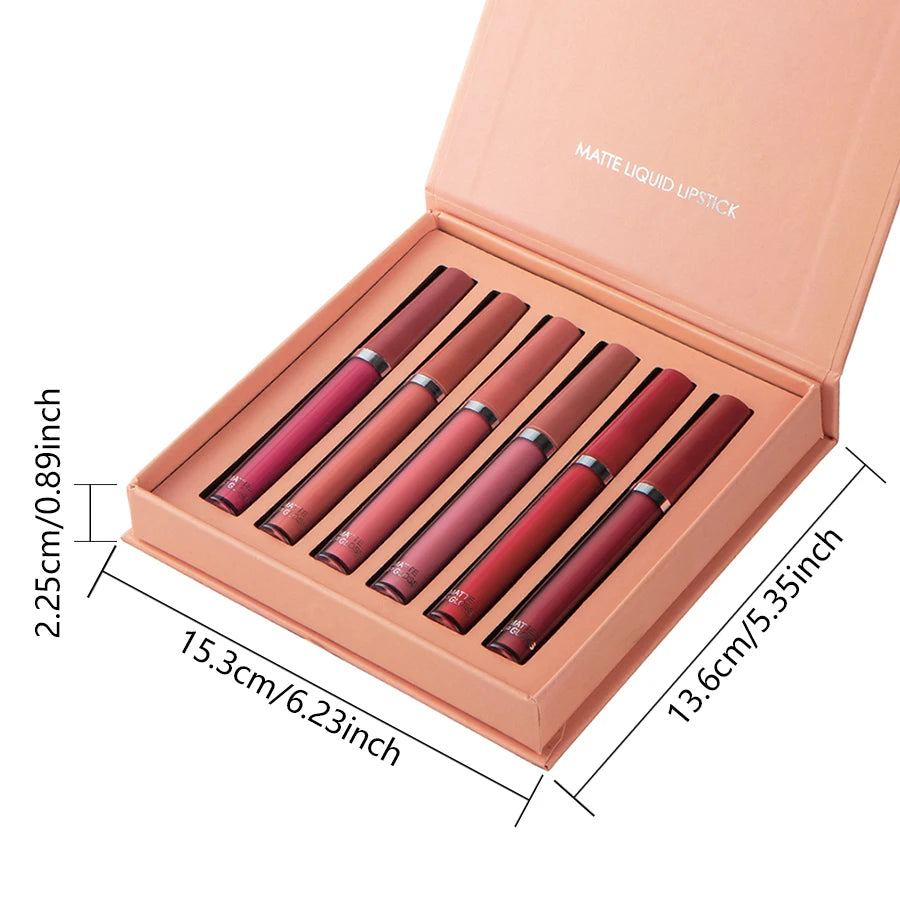 Holiday Gift Box 6PC/Set Matte Velvet Lip Gloss Waterproof Moisturizing Long-lasting Liquid Lipstick