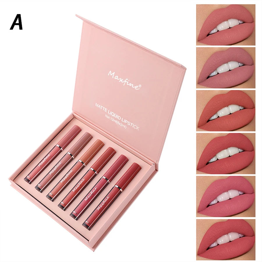 Holiday Gift Box 6PC/Set Matte Velvet Lip Gloss Waterproof Moisturizing Long-lasting Liquid Lipstick