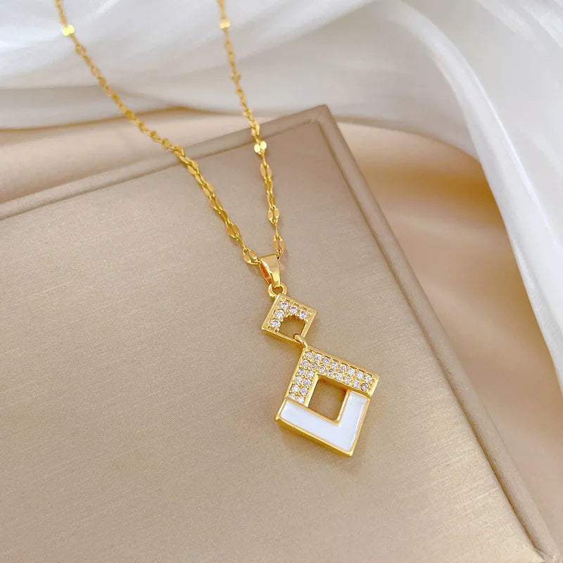 Stainless Steel Austrian Crystal Enamel Square Pendant Jewelry Sets Women African Costume Jewelry Maxi Necklace Earring Set