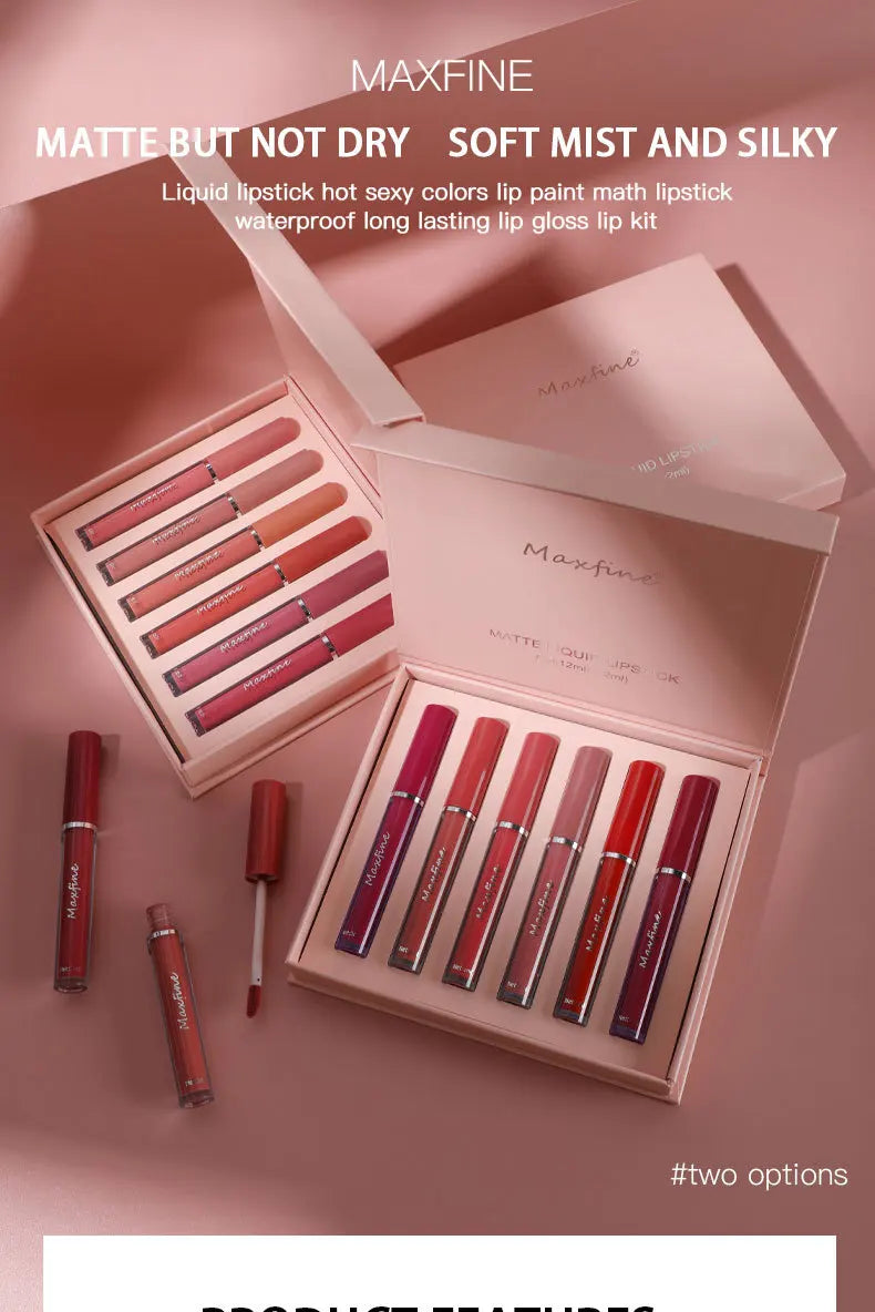 Holiday Gift Box 6PC/Set Matte Velvet Lip Gloss Waterproof Moisturizing Long-lasting Liquid Lipstick