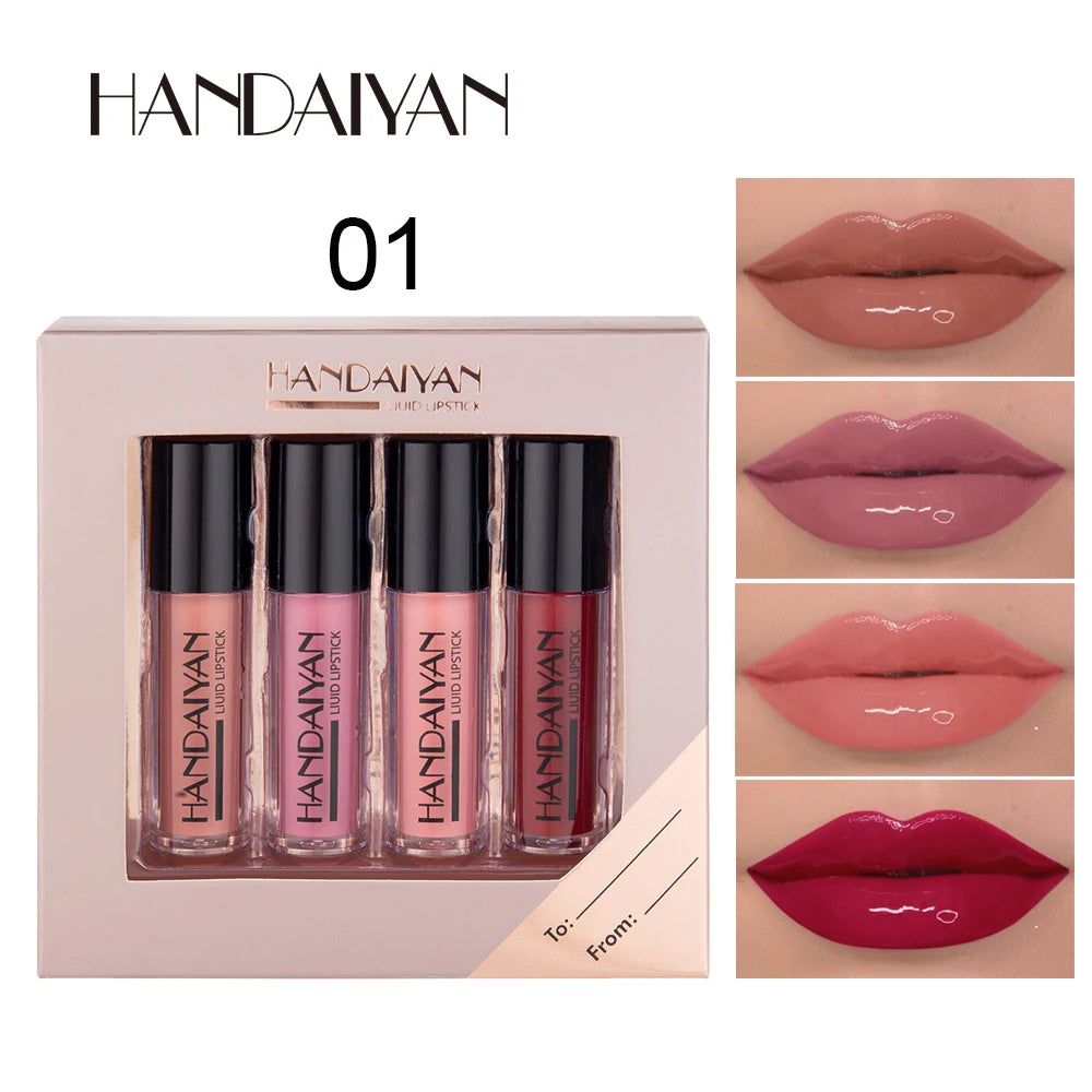 HANDAIYAN 4-Piece NonStick Cup Lip Gloss Set，Lip Tint, Matte Finish, Velvet Liquid Lipstick