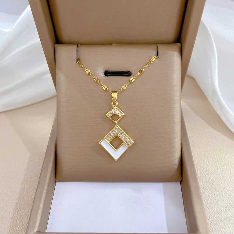 Stainless Steel Austrian Crystal Enamel Square Pendant Jewelry Sets Women African Costume Jewelry Maxi Necklace Earring Set