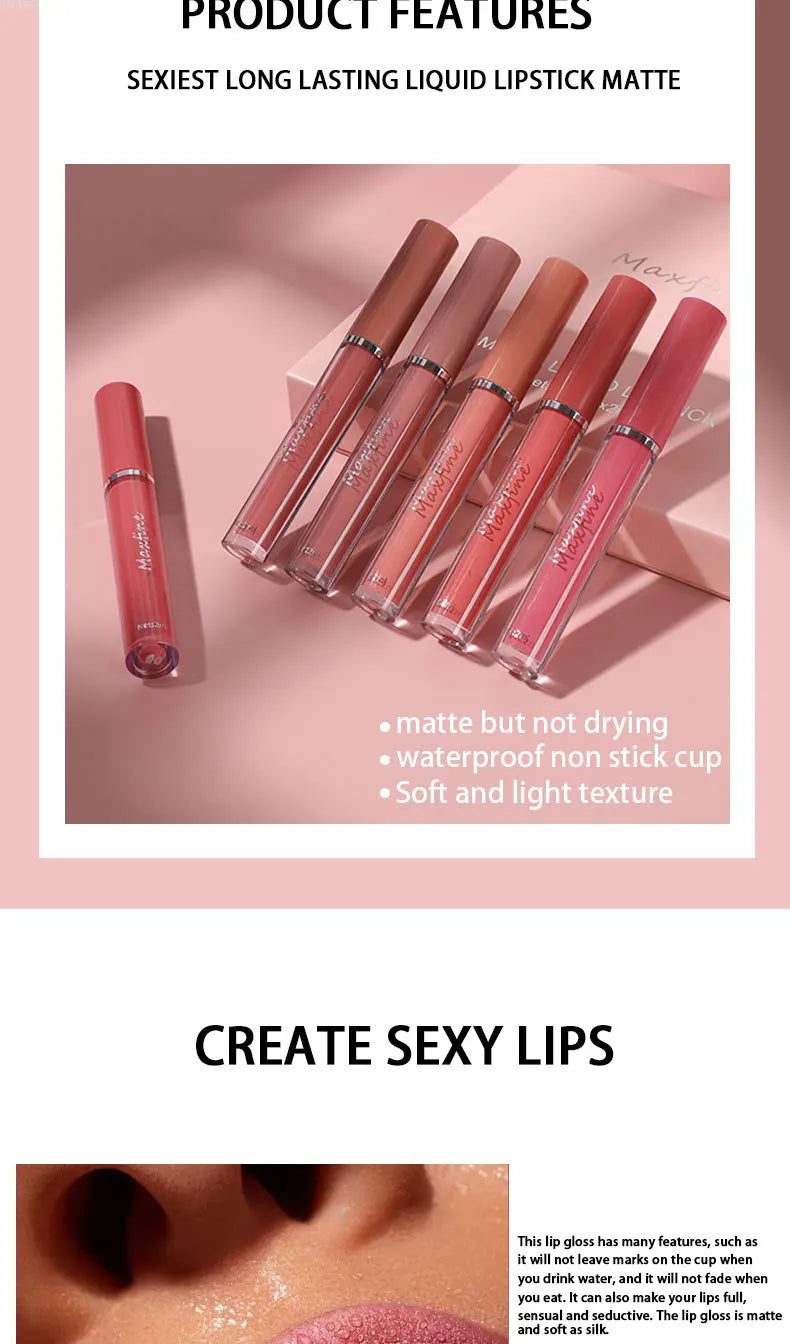 Holiday Gift Box 6PC/Set Matte Velvet Lip Gloss Waterproof Moisturizing Long-lasting Liquid Lipstick