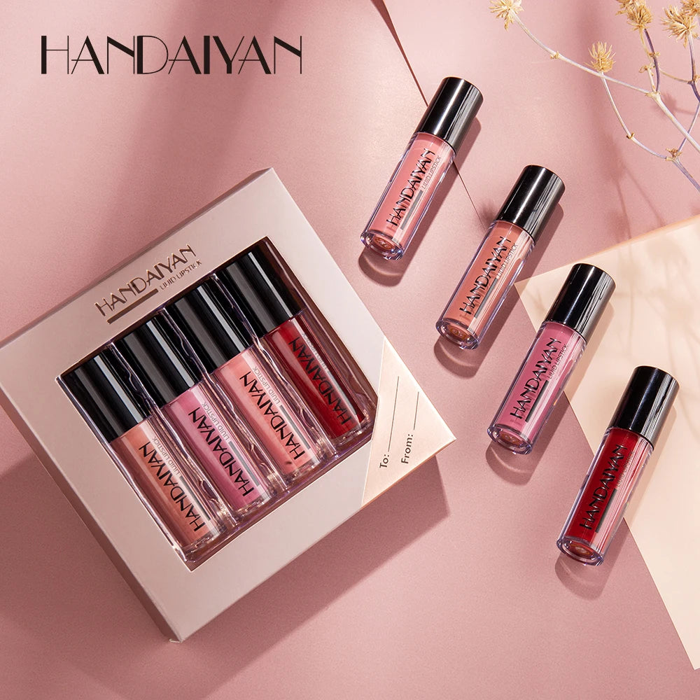 HANDAIYAN 4-Piece NonStick Cup Lip Gloss Set，Lip Tint, Matte Finish, Velvet Liquid Lipstick