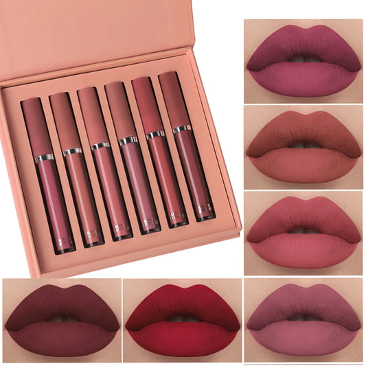 Holiday Gift Box 6PC/Set Matte Velvet Lip Gloss Waterproof Moisturizing Long-lasting Liquid Lipstick