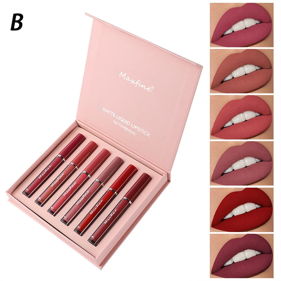 Holiday Gift Box 6PC/Set Matte Velvet Lip Gloss Waterproof Moisturizing Long-lasting Liquid Lipstick