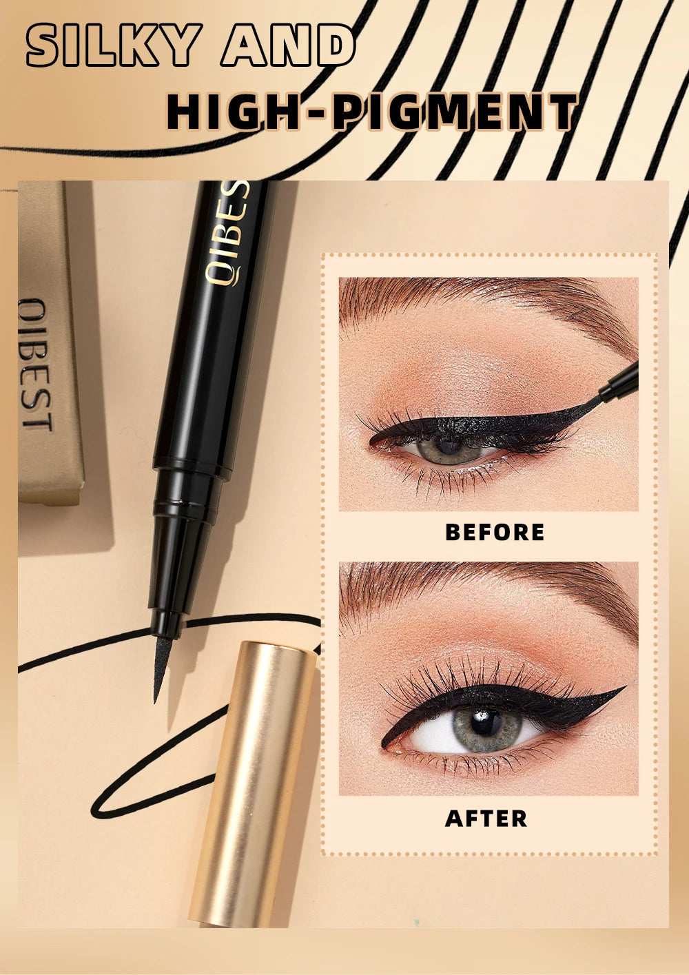 QIBEST Waterproof Eyeliner Black Liquid Eyeliner Matte Long Lasting Eyeliner Pen Quick Drying Not Bloom Makeup Cosmetic Tools