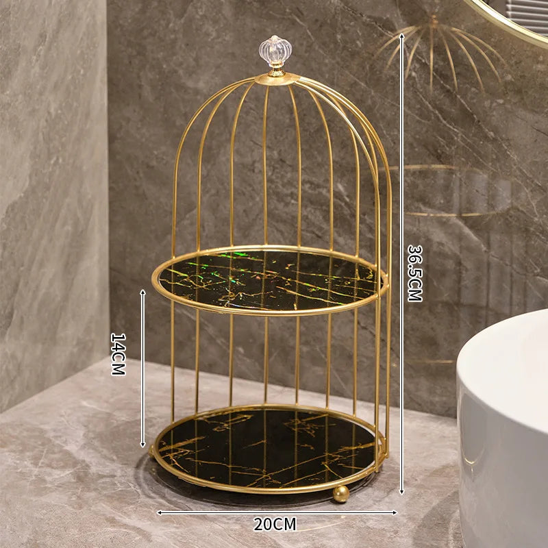 Nordic Storage Rack Iron Art Bird Cage Cosmetic Storage Rack Makeup Organizer Desktop Cosmetic Lipstick Perfume Case Organizer