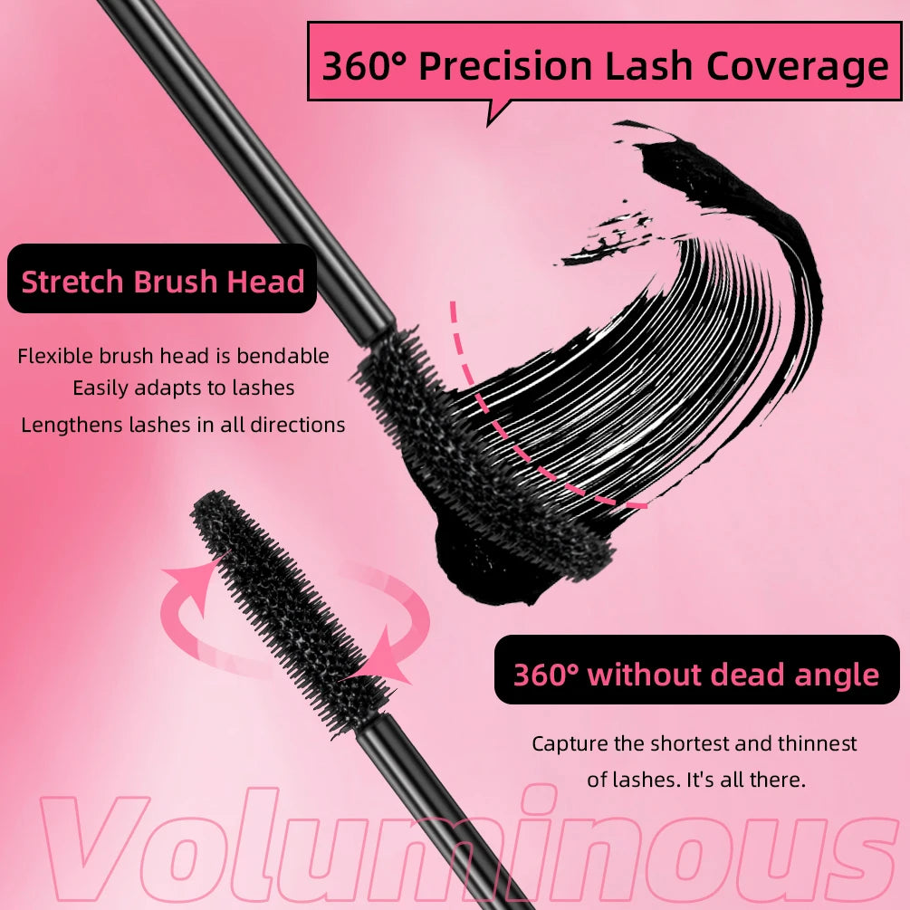 QIBEST 4D Mascara Waterproof Extra Volume Long -lasting Hyper-Curl Lengthening Eyelash Non-smudging Eyelashes Black Mascara