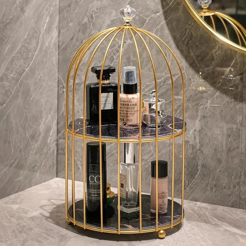 Nordic Storage Rack Iron Art Bird Cage Cosmetic Storage Rack Makeup Organizer Desktop Cosmetic Lipstick Perfume Case Organizer