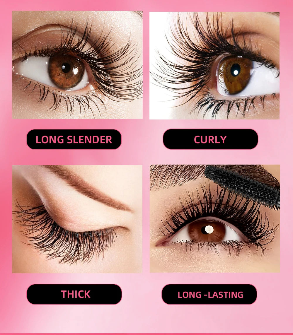 QIBEST 4D Mascara Waterproof Extra Volume Long -lasting Hyper-Curl Lengthening Eyelash Non-smudging Eyelashes Black Mascara