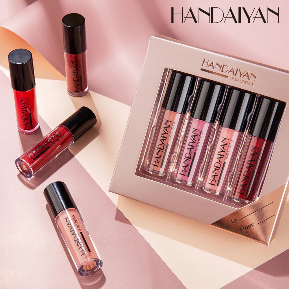 HANDAIYAN 4-Piece NonStick Cup Lip Gloss Set，Lip Tint, Matte Finish, Velvet Liquid Lipstick